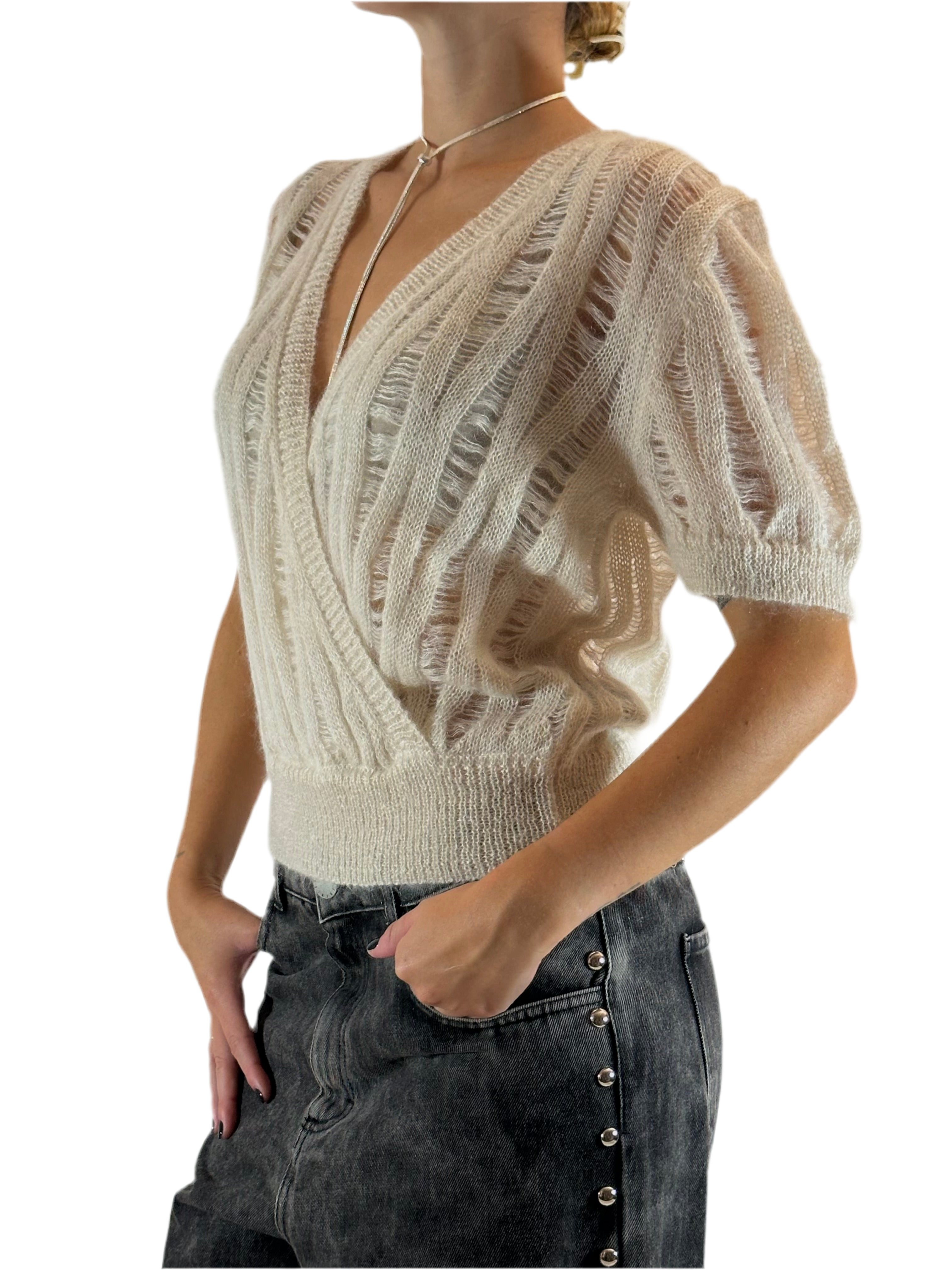 MAGLIA INCROCIATA MOHAIR AVORIO