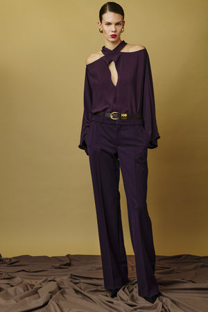 BLUSA MISTO SETA COLLO INTRECCIATO