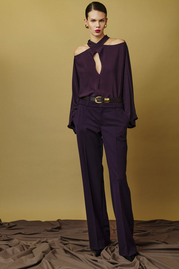 BLUSA MISTO SETA COLLO INTRECCIATO