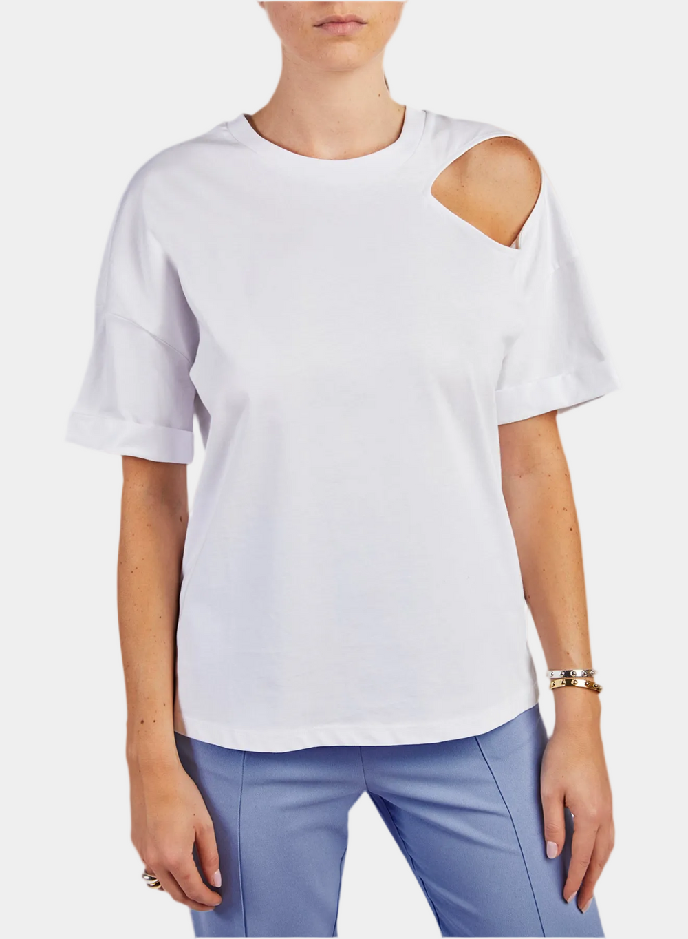 WHITE CUT-OUT JERSEY T-SHIRT