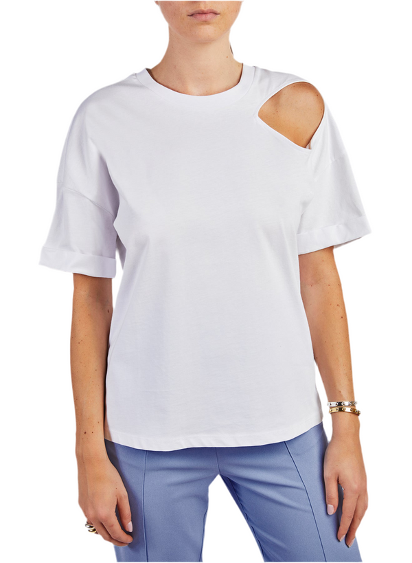 WHITE CUT-OUT JERSEY T-SHIRT