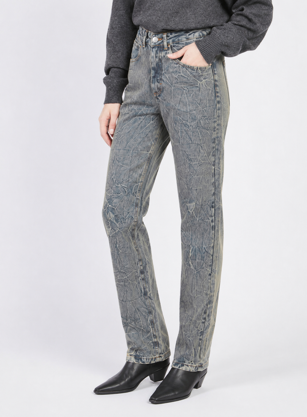 JEANS GAMBA DRITTA DENIM SABBIATO