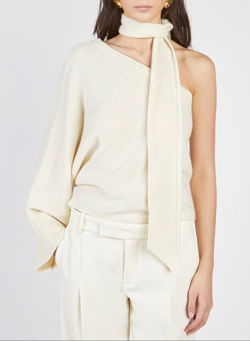 MAGLIA MONOSPALLA CASHMERE CON SCIARPINA