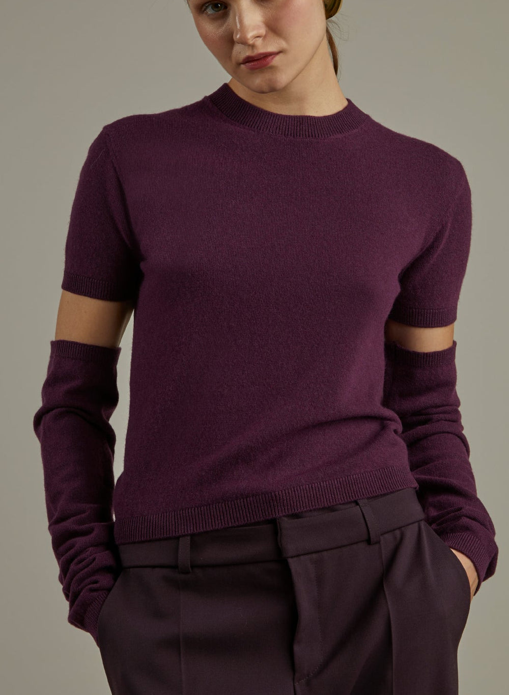 CREW NECK MANICHE CUT OFF MISTO CASHMERE