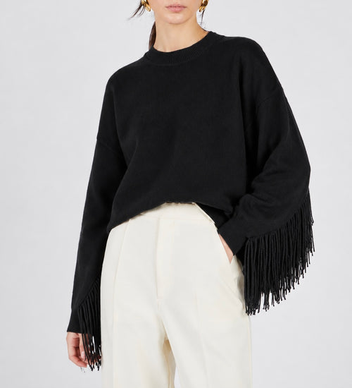 MAGLIA GIROCOLLO CON FRANGE