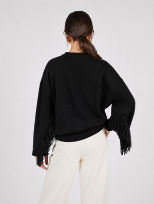 MAGLIA GIROCOLLO CON FRANGE