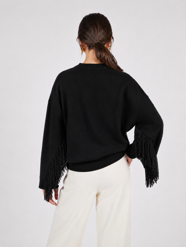 MAGLIA GIROCOLLO CON FRANGE