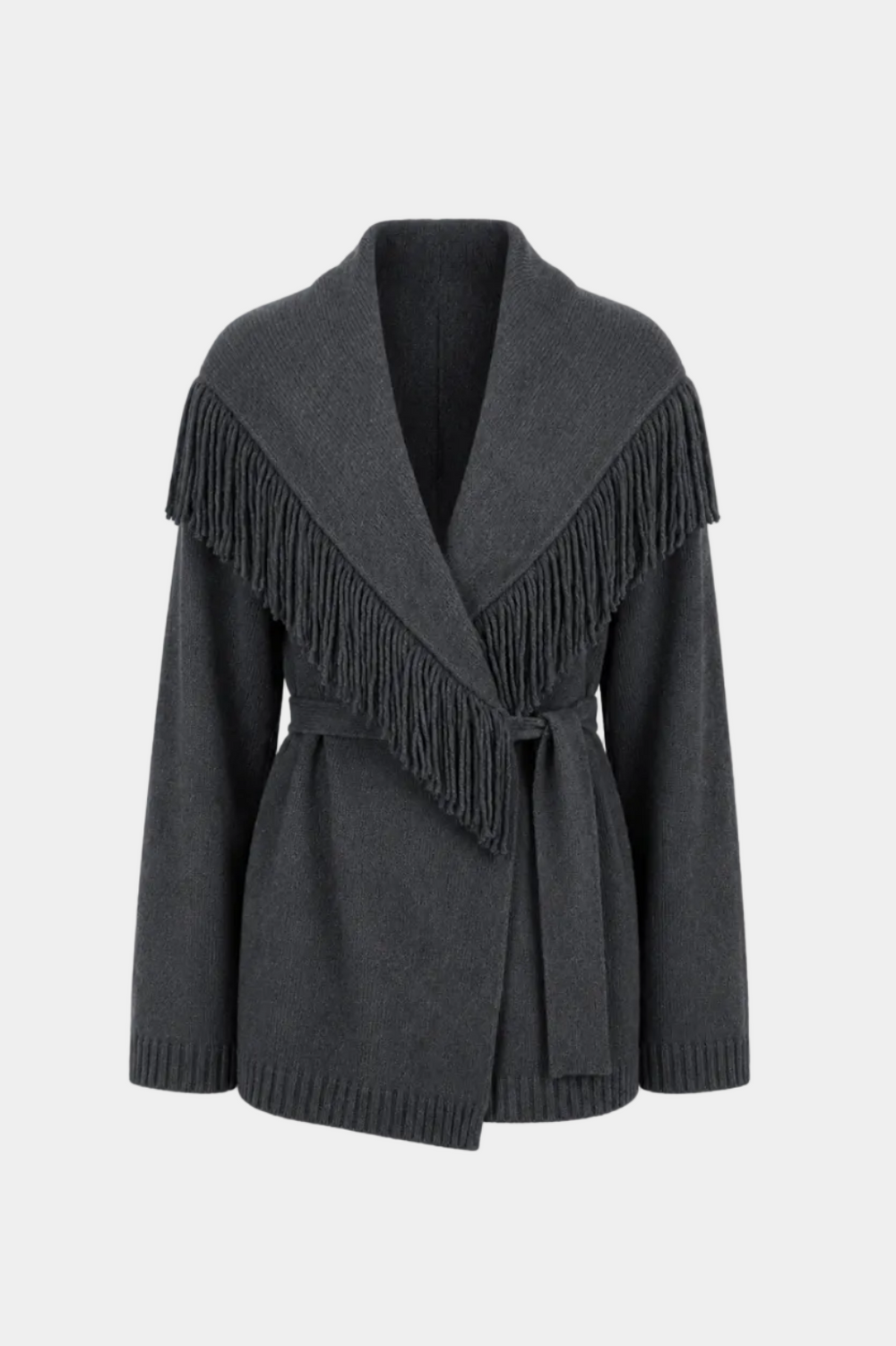 CARDIGAN CON CINTURA E FRANGE