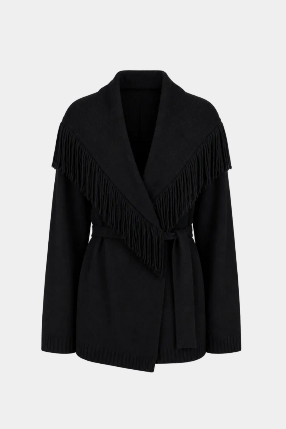 CARDIGAN CON CINTURA E FRANGE