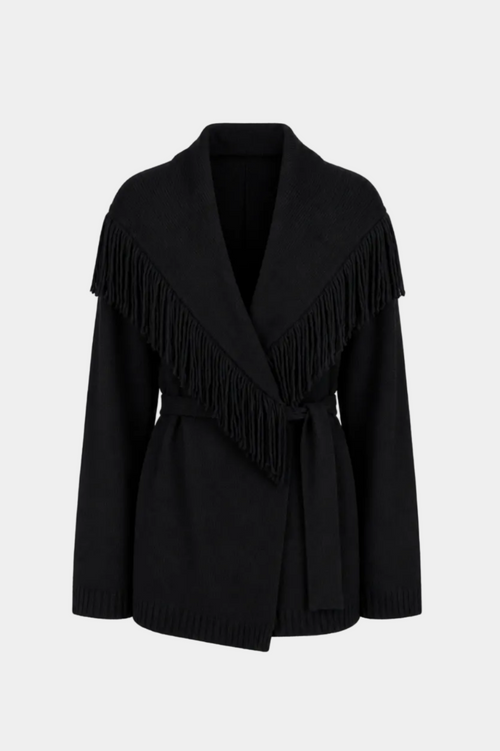CARDIGAN CON CINTURA E FRANGE