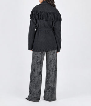 CARDIGAN CON CINTURA E FRANGE