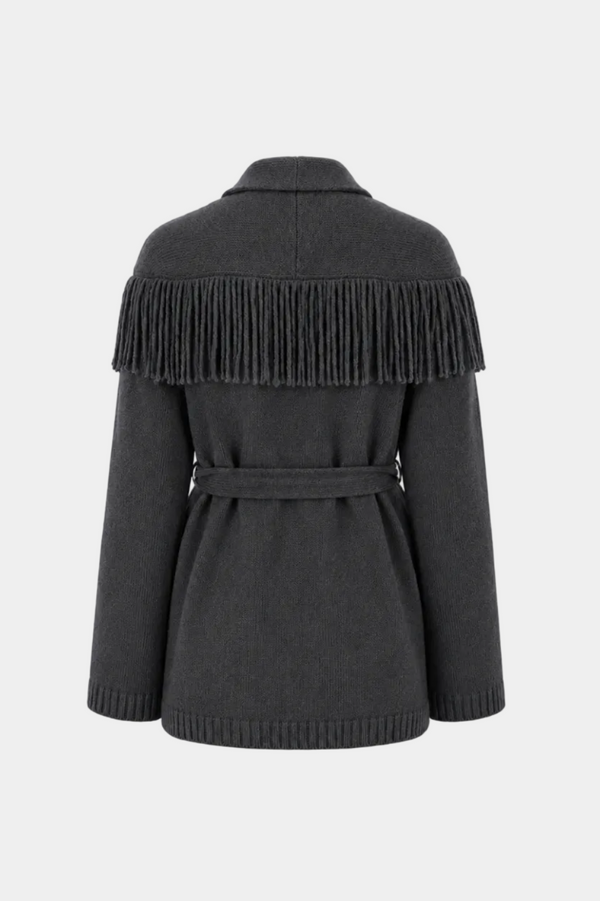CARDIGAN CON CINTURA E FRANGE