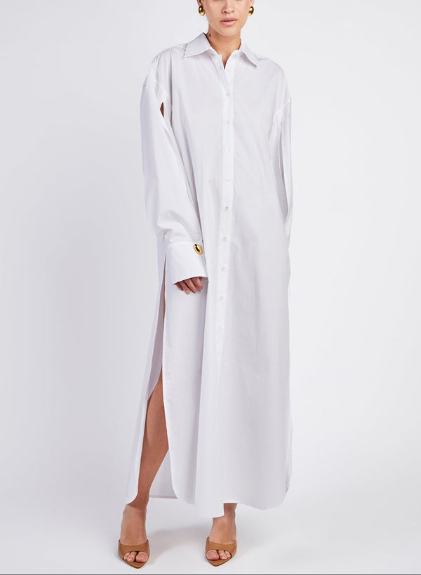 KHAKI CANVAS OPEN SLEEVED CHEMISIER