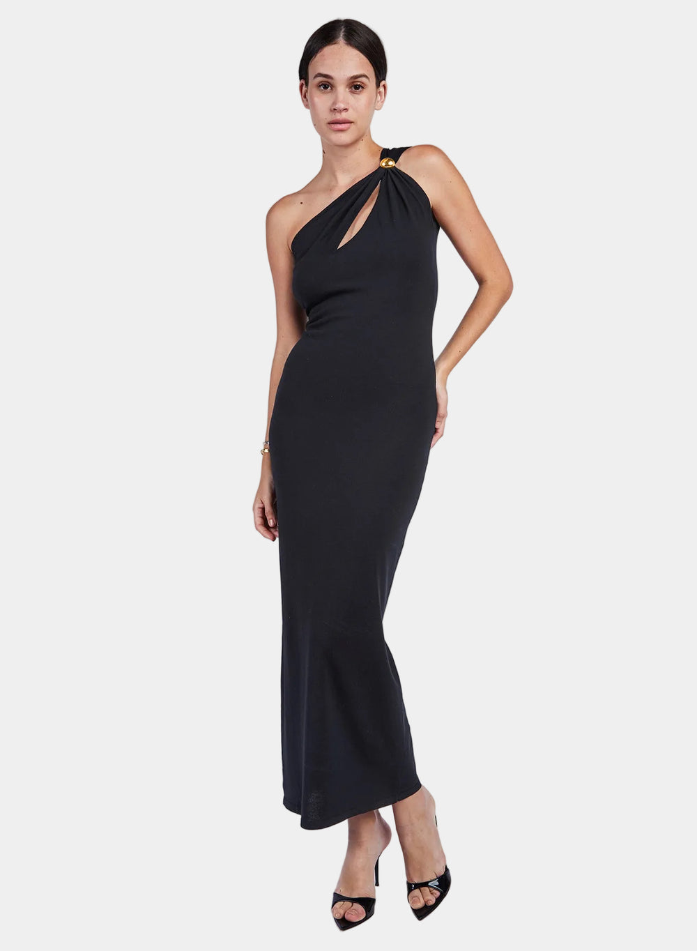 LONG VISCOSE DRESS WITH WHITE JEWEL