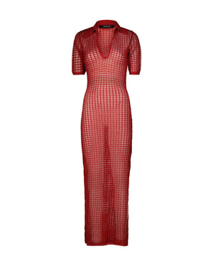 LONG RED FLEXAGE POLO DRESS