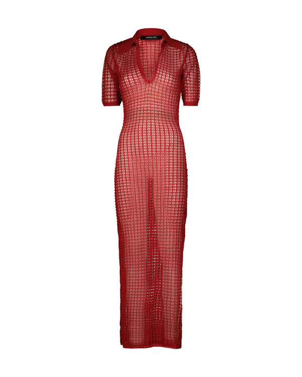 LONG RED FLEXAGE POLO DRESS