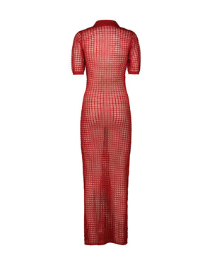 LONG RED FLEXAGE POLO DRESS
