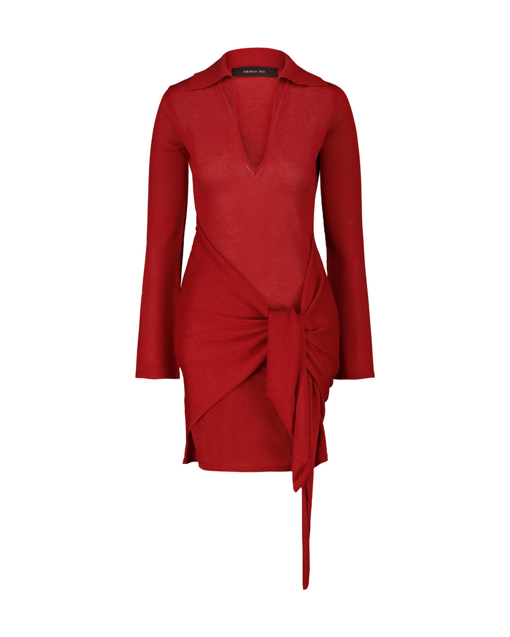 SHORT DRESS WITH RED FLEXAGE KNOT