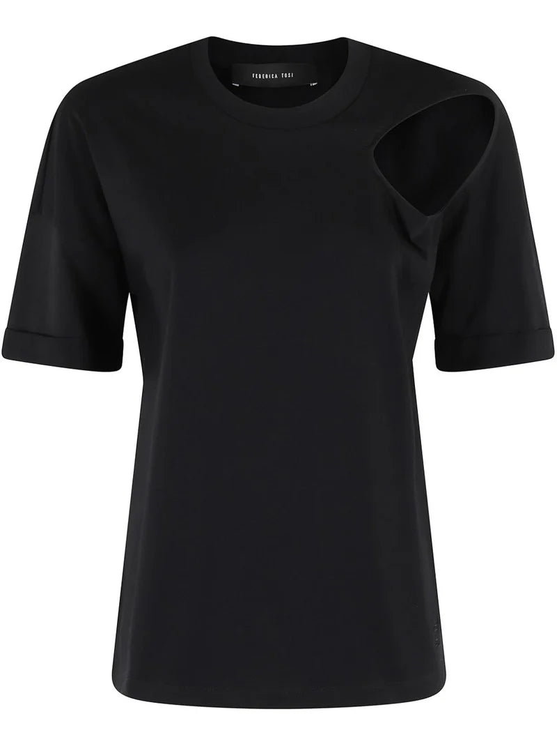 T-SHIRT CUT OUT JERSEY NERO