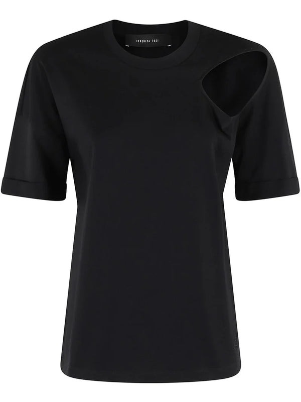 T-SHIRT CUT OUT JERSEY NERO