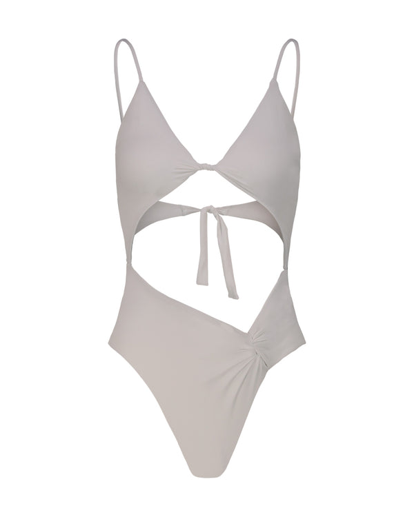 WHITE ONE-PIECE SWIMSUIT WITH SHOULDER PADS