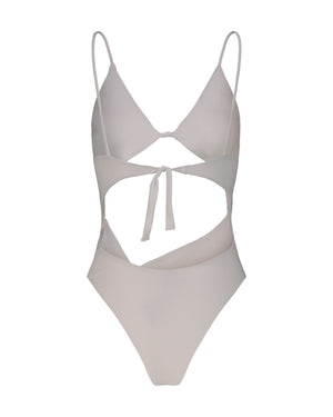 WHITE ONE-PIECE SWIMSUIT WITH SHOULDER PADS