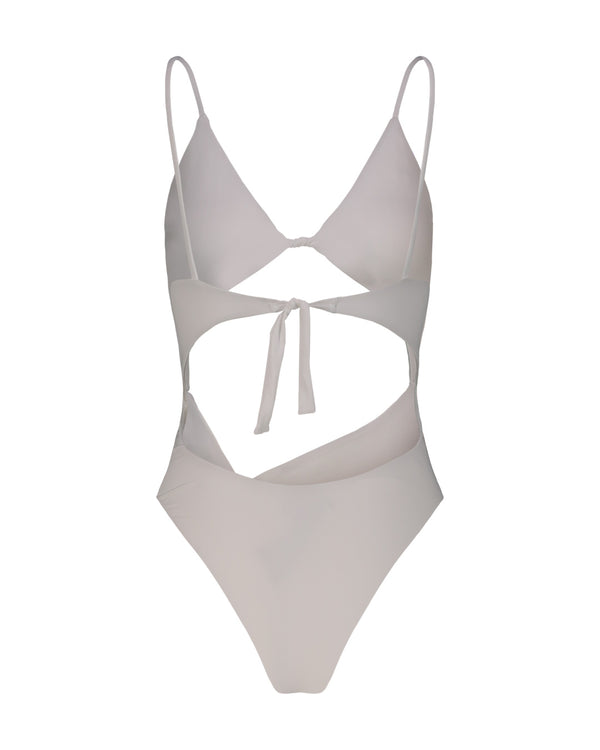 WHITE ONE-PIECE SWIMSUIT WITH SHOULDER PADS
