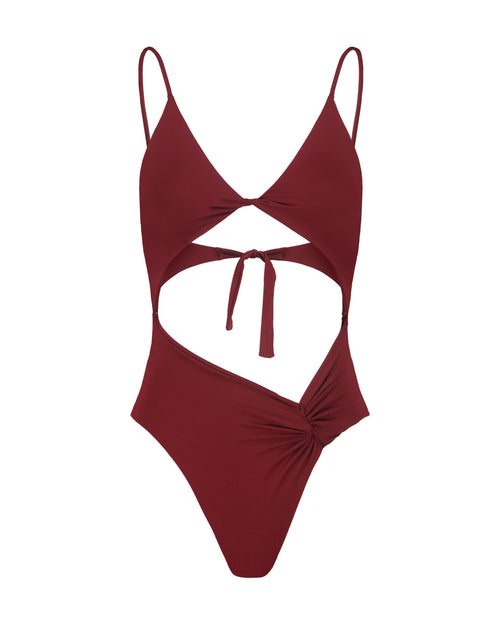 BURGUNDY ONE-PIECE SWIMSUIT WITH SHOULDER STRAP