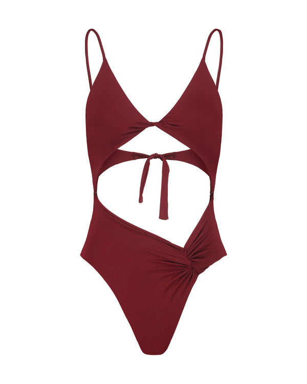 BURGUNDY ONE-PIECE SWIMSUIT WITH SHOULDER STRAP