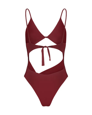 BURGUNDY ONE-PIECE SWIMSUIT WITH SHOULDER STRAP