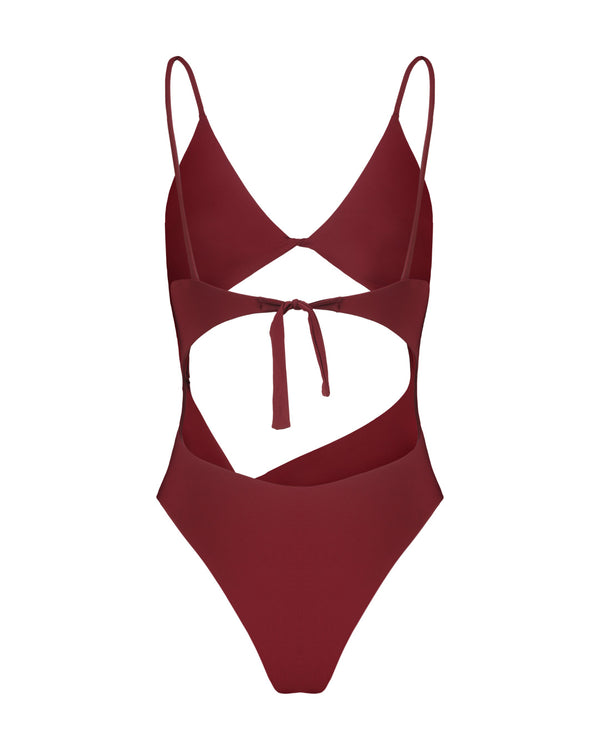 BURGUNDY ONE-PIECE SWIMSUIT WITH SHOULDER STRAP
