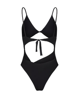 BLACK ONE-PIECE SWIMSUIT WITH SHOULDER PADS