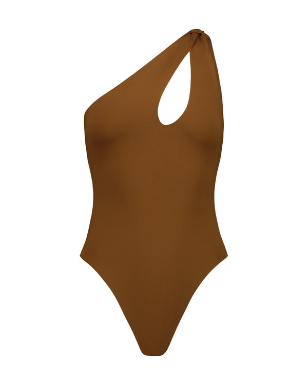 ONE-SHOULDER OIL KNOT SWIMSUIT