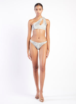 MAILLOT DE BAIN BIKINI COUPE ASYMÉTRIQUE EN PYTHON SABLE
