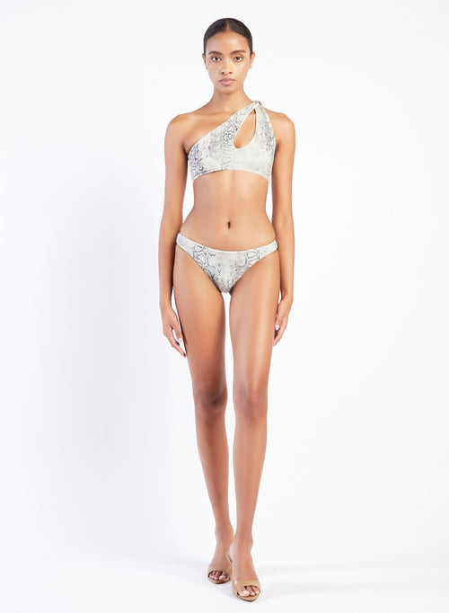 MAILLOT DE BAIN BIKINI COUPE ASYMÉTRIQUE EN PYTHON SABLE
