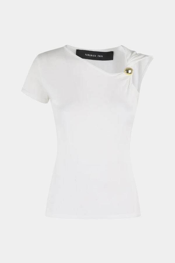 TOP VISCOSA CON GIOIELLO BIANCO