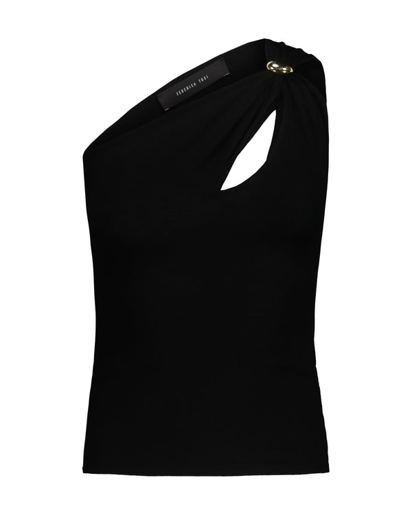 ONE-SHOULDER VSCOSA TOP WITH BLACK JEWEL