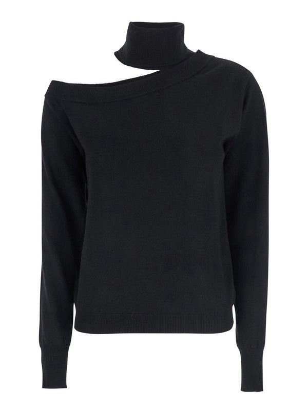 MAGLIA SCOLLATA MISTO CASHMERE CON COLLO STACCATO