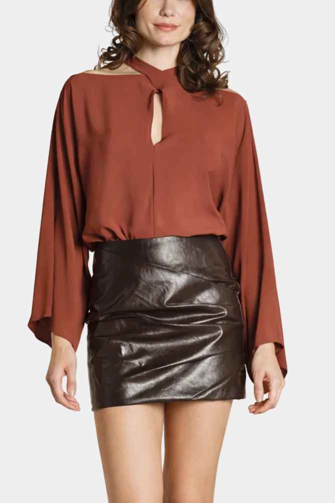 BLUSA MISTO SETA COLLO INTRECCIATO