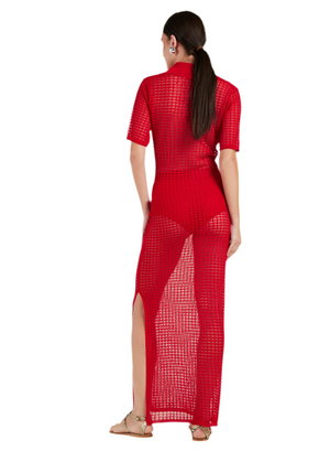 LONG RED FLEXAGE POLO DRESS