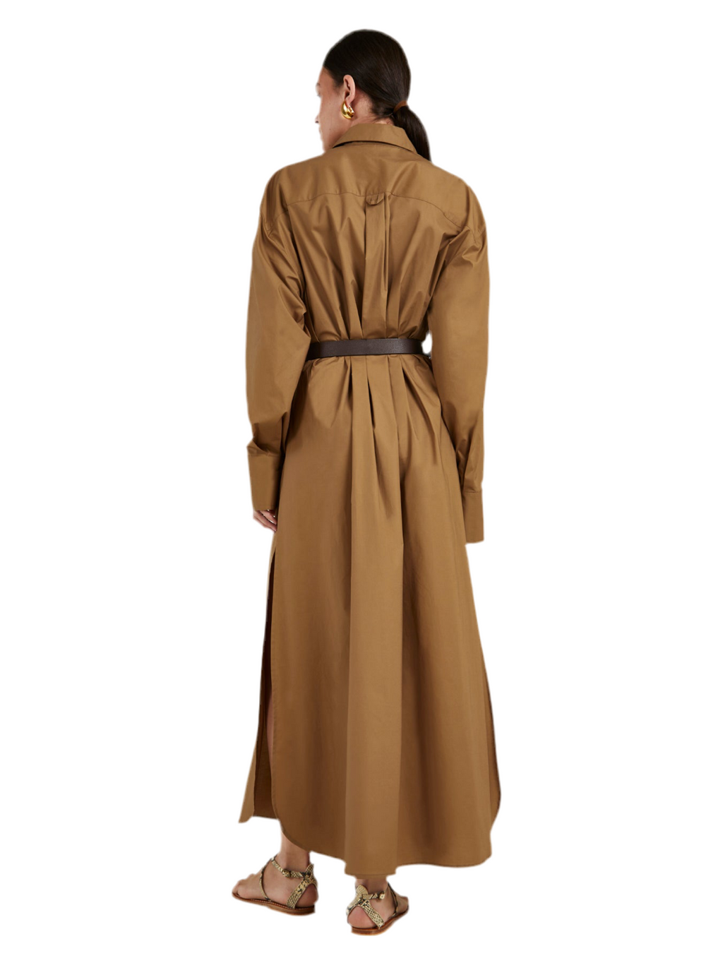 KHAKI CANVAS OPEN SLEEVED CHEMISIER
