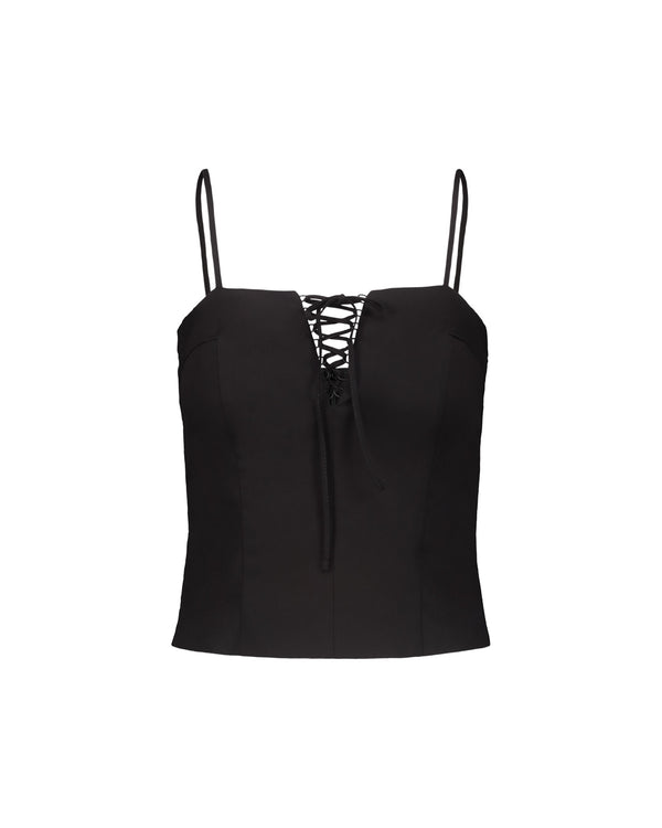 TOP STRINGATO POPELINE NERO