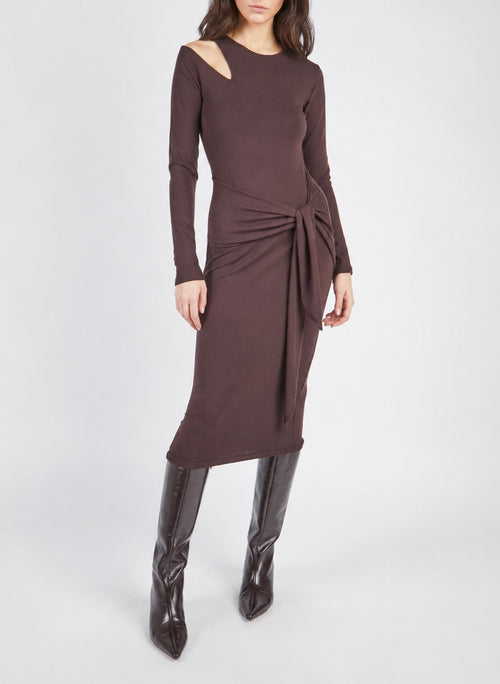 ABITO MIDI SPALLA CUT OFF IN VISCOSA
