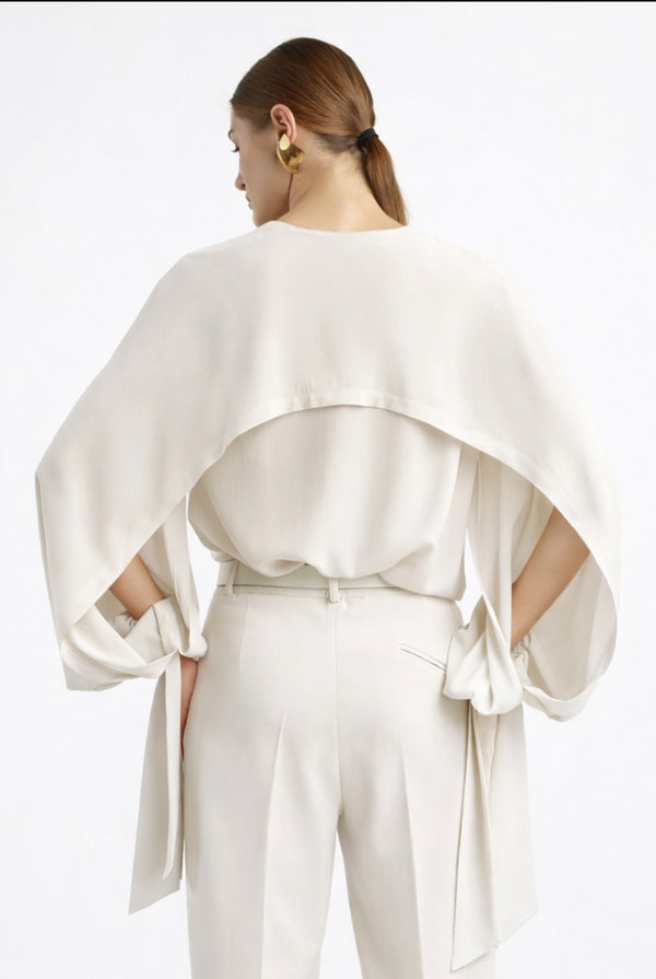 BLUSA CAPPA MISTO SETA CON SCIARPINA E LACCI