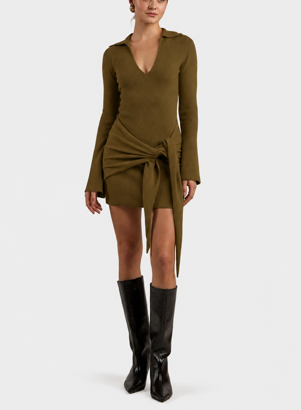 ABITO CORTO MISTO CASHMERE CON NODO
