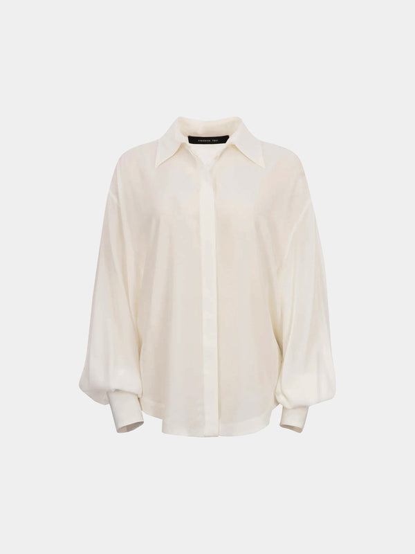 WHITE CREPE DE CHINE OVERSIZED SHIRT