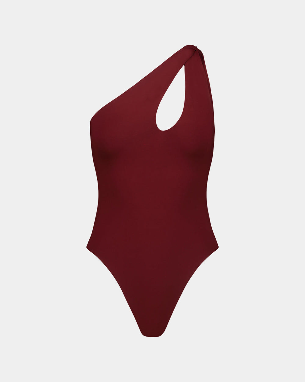 ONE-SHOULDER ONE-PIECE SWIMSUIT WITH BURGUNDY KNOT