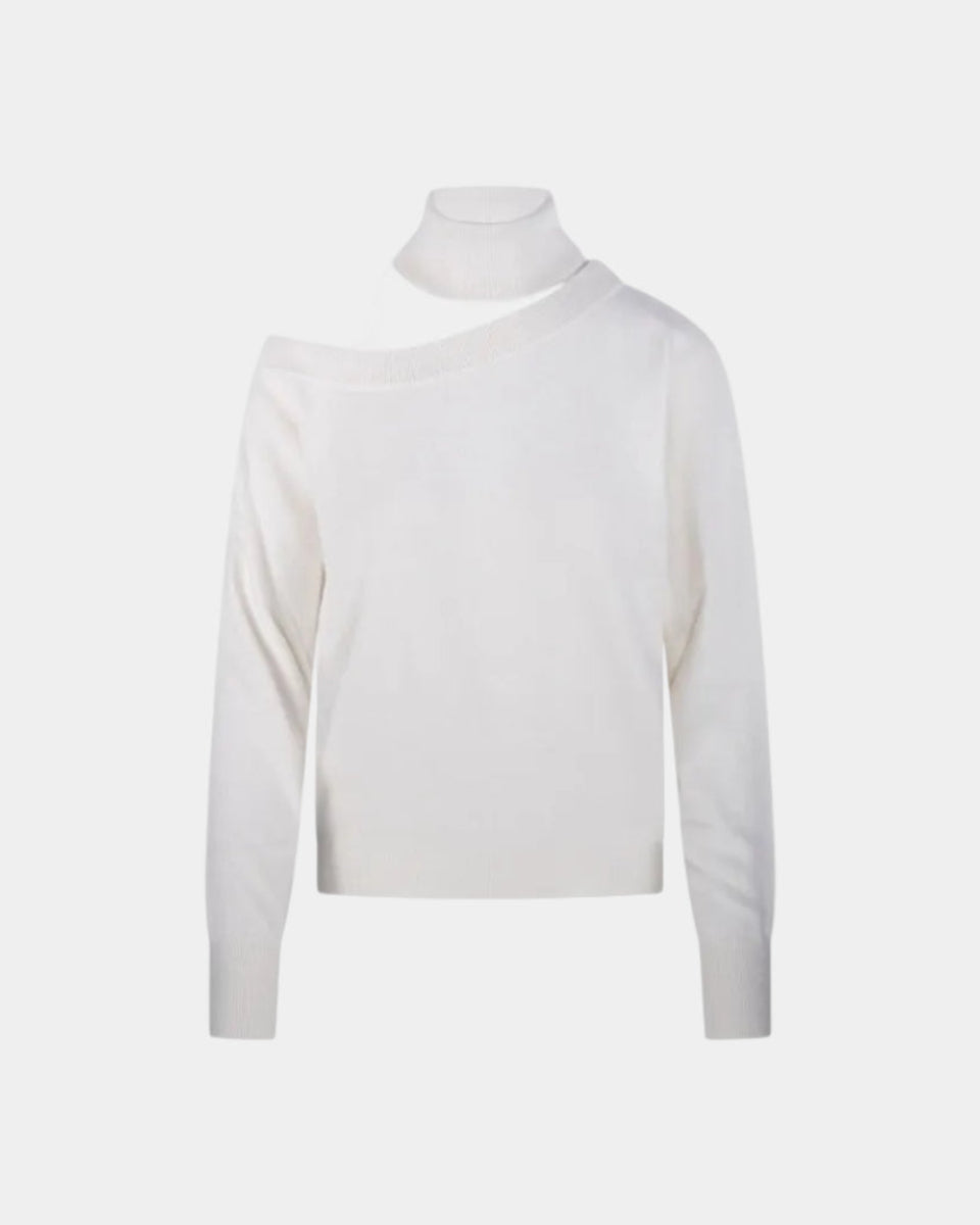 MAGLIA SCOLLATA MISTO CASHMERE CON COLLO STACCATO