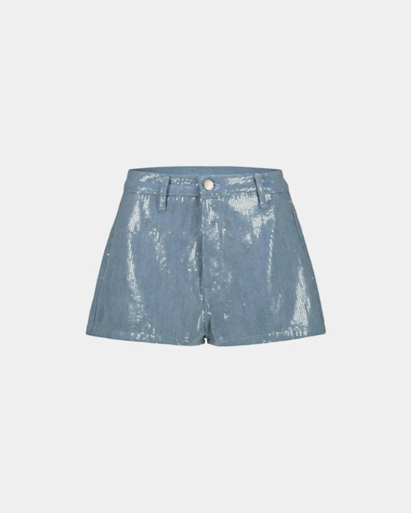 PAILLETTED DENIM SHORTS