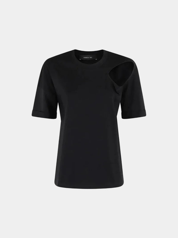 BLACK CUT-OUT JERSEY T-SHIRT